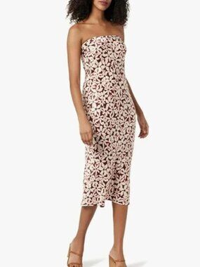 The Drop Danica Strapless Midi Dress in Chocolate Daisy Print